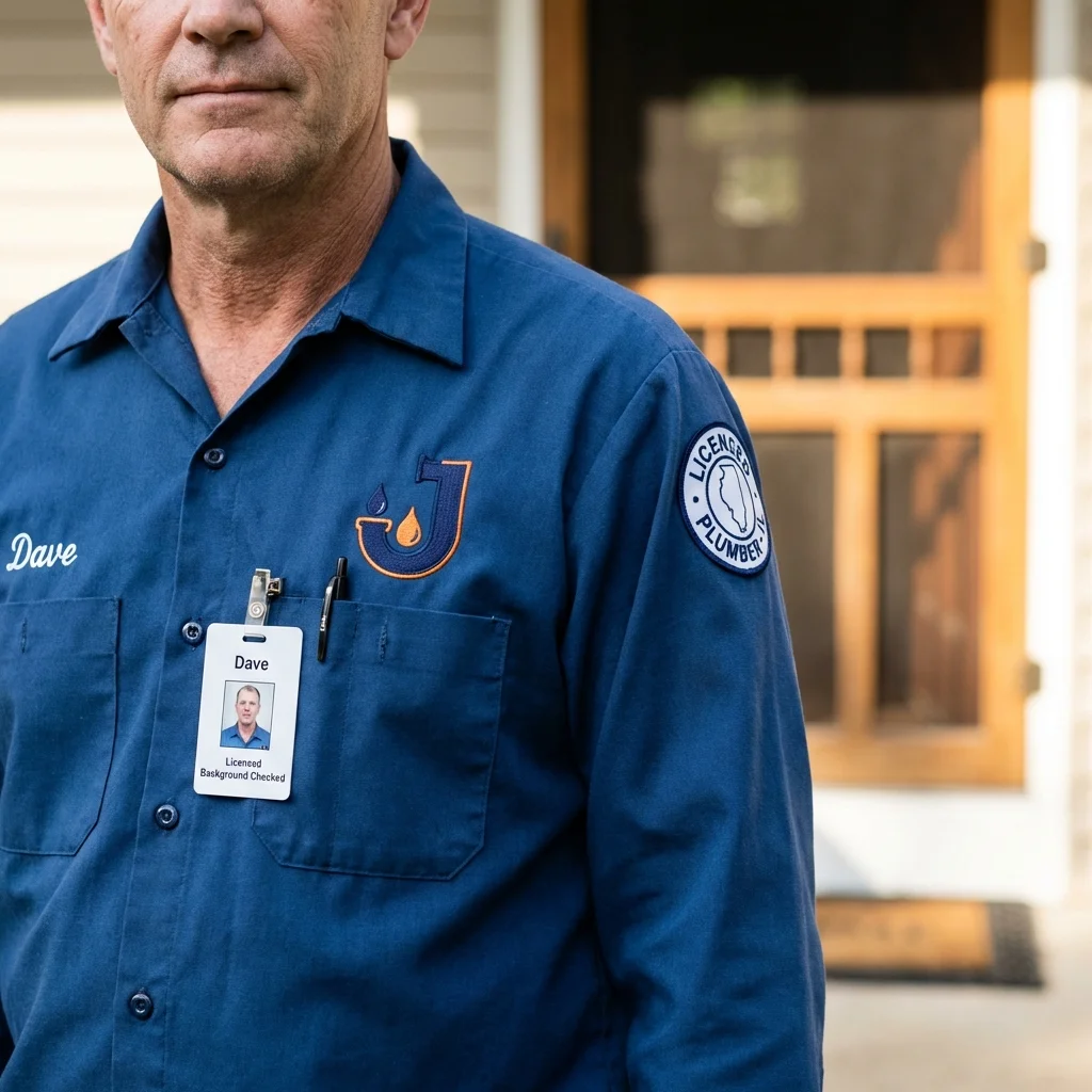 Licensed plumber showing ID badge in New Smyrna Beach, FL
