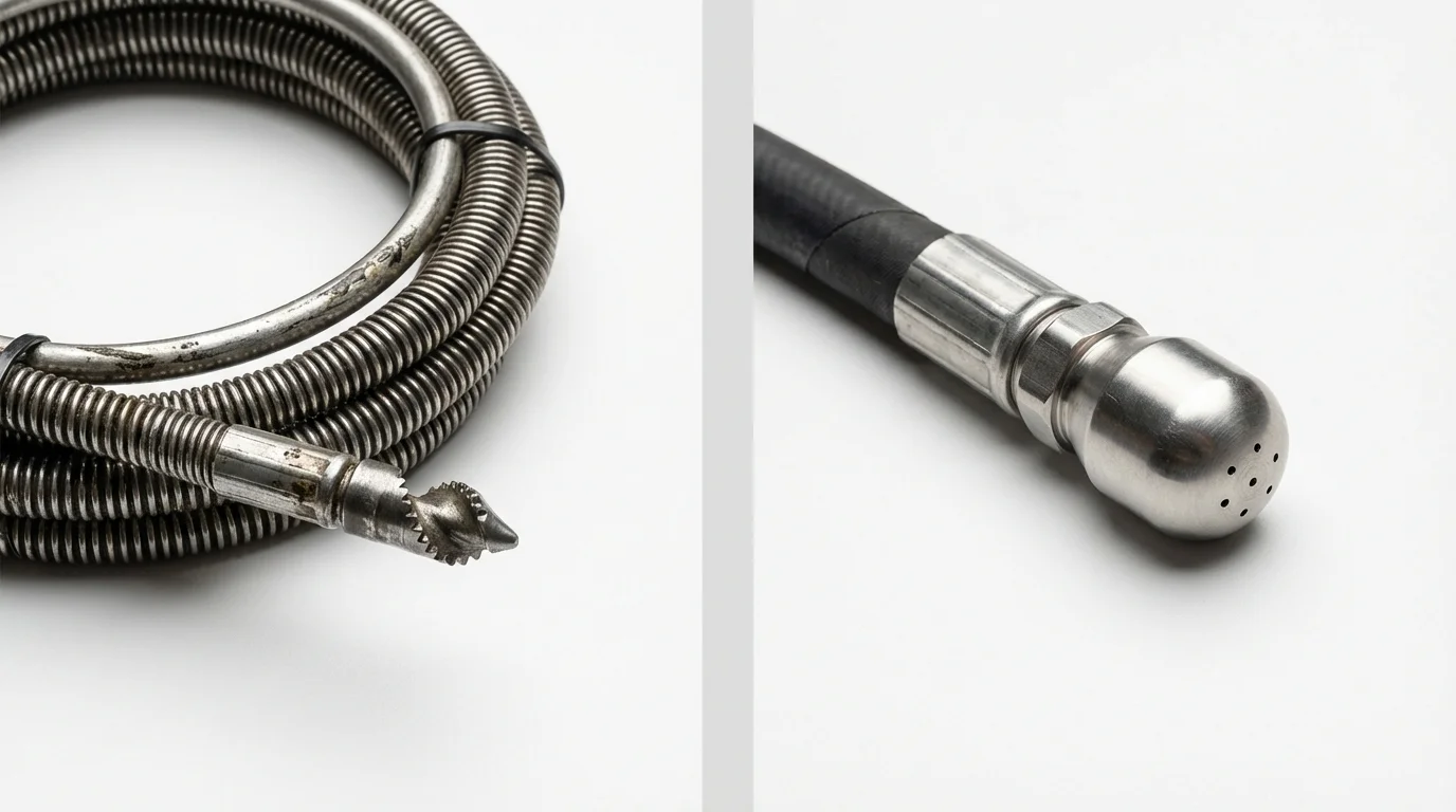 Drain snake cable and hydro jetting nozzle used for drain cleaning in New Smyrna Beach, FL