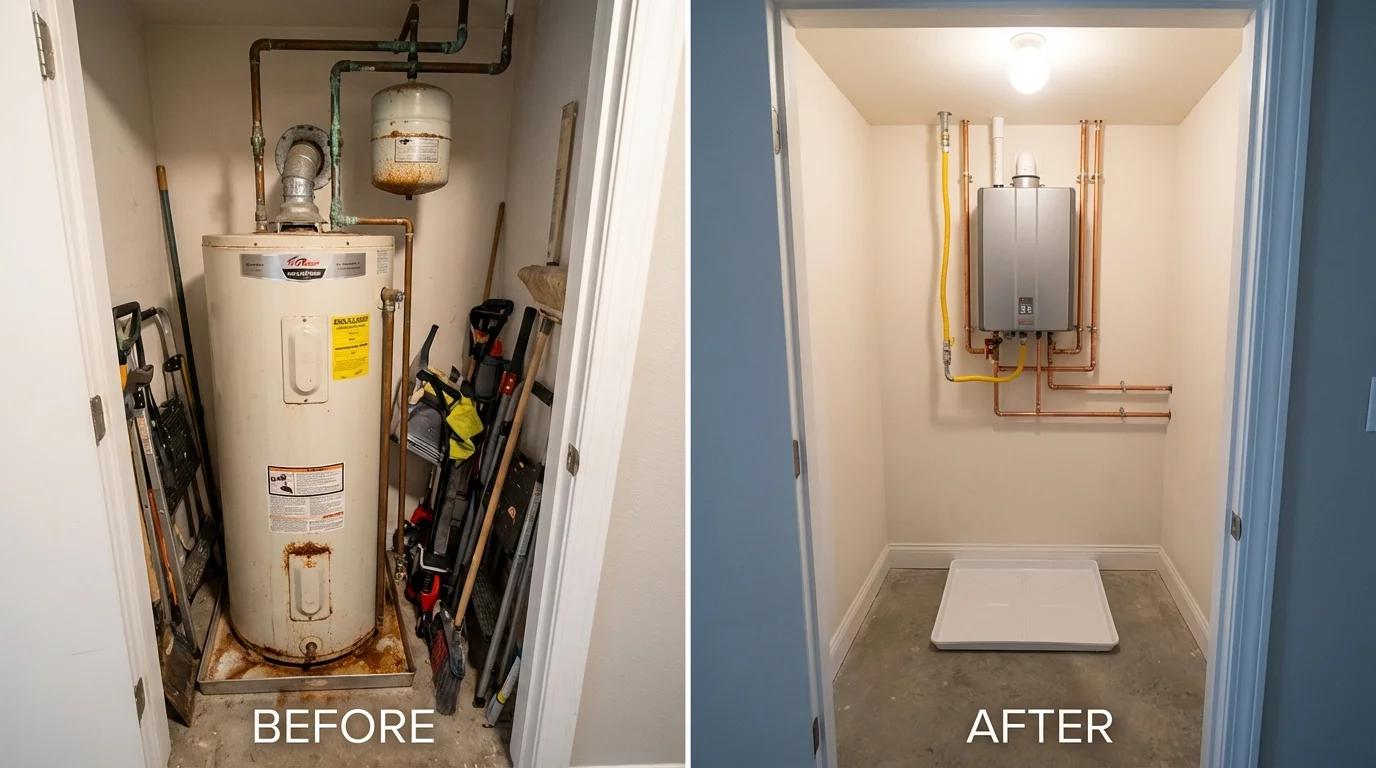 Tank water heater versus wall-mounted tankless unit comparison for New Smyrna Beach, FL homeowners