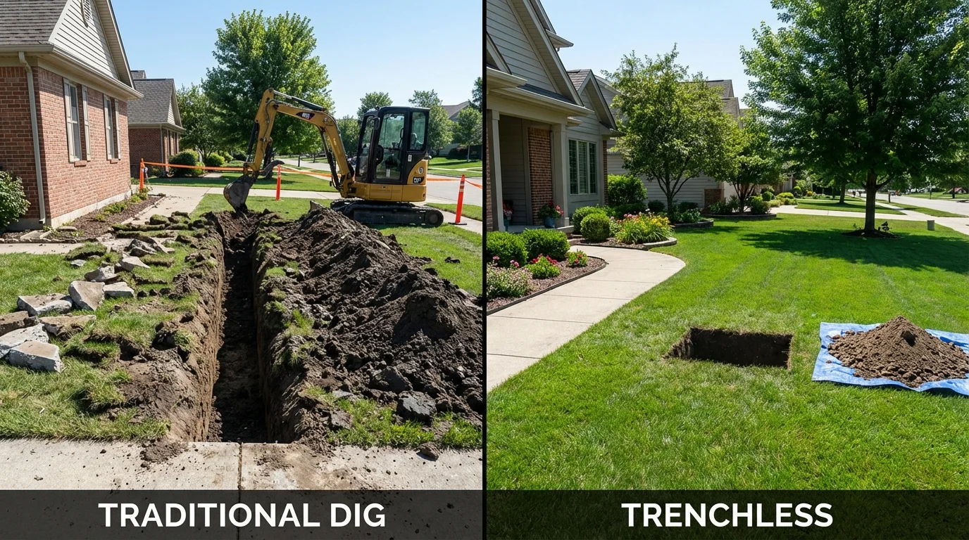 Trenchless sewer repair with minimal yard damage versus traditional excavation in New Smyrna Beach, FL